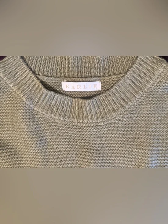 KARLIE  Sage - Olive Green Crewneck Sweater - Picture 3 of 6